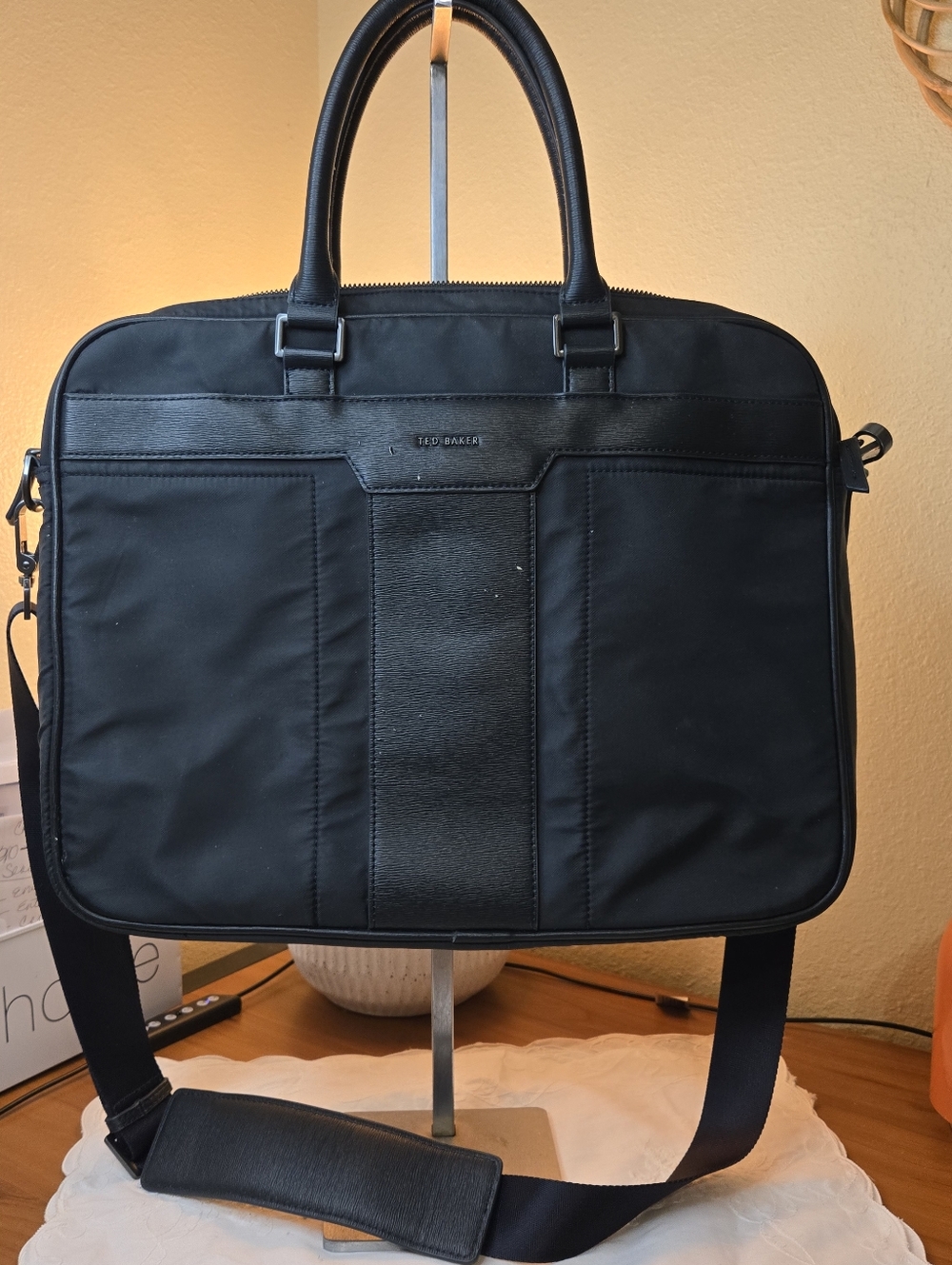 Ted Baker Men's Belgraves Laptop Bag Navy Nylon and Leather Laptop Briefcase